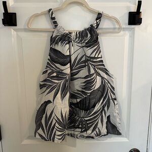 Tahari Black & White Tropical Print Matching Tank/Pant Linen Set